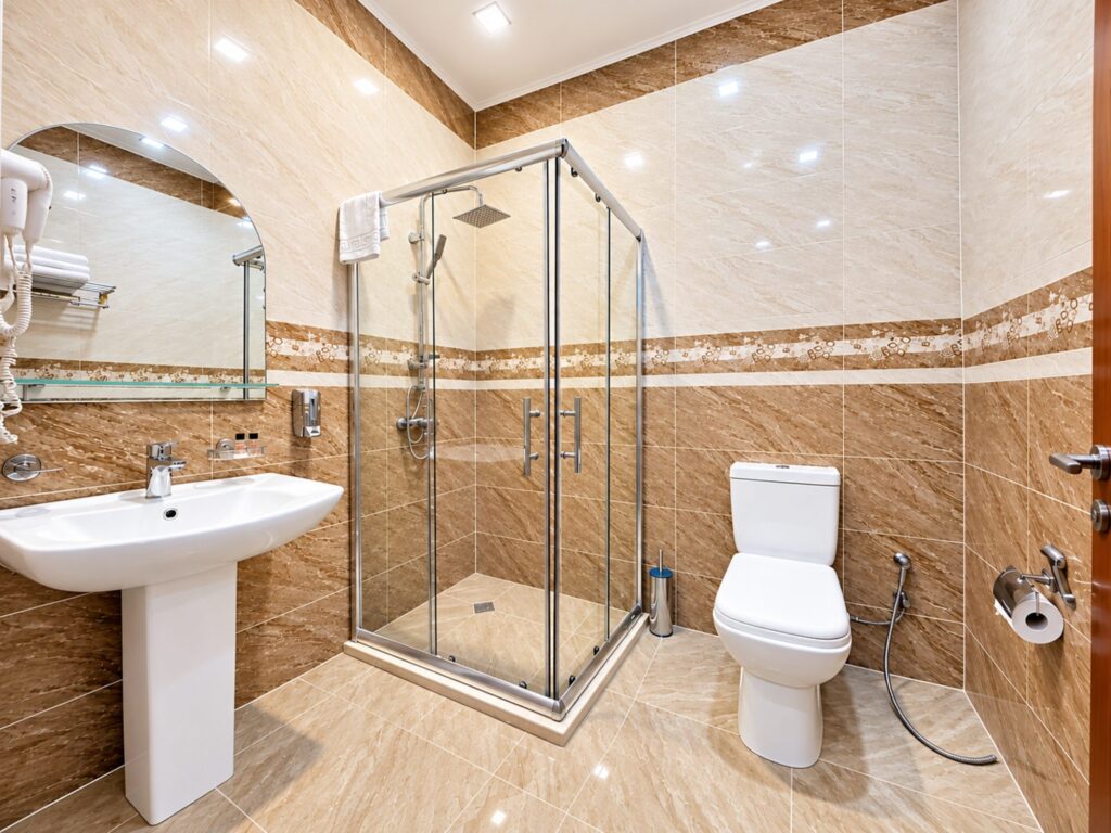 Bathroom with corner shower