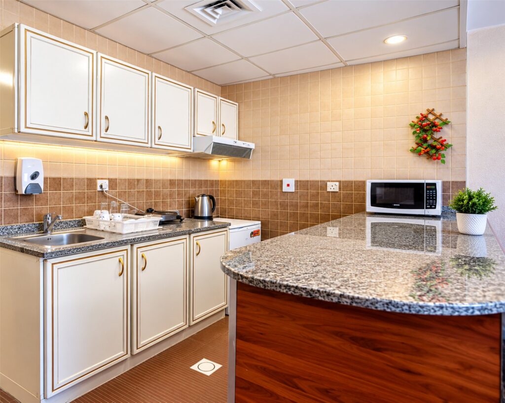 Studio kitchen at Hafez Hotel Apartments