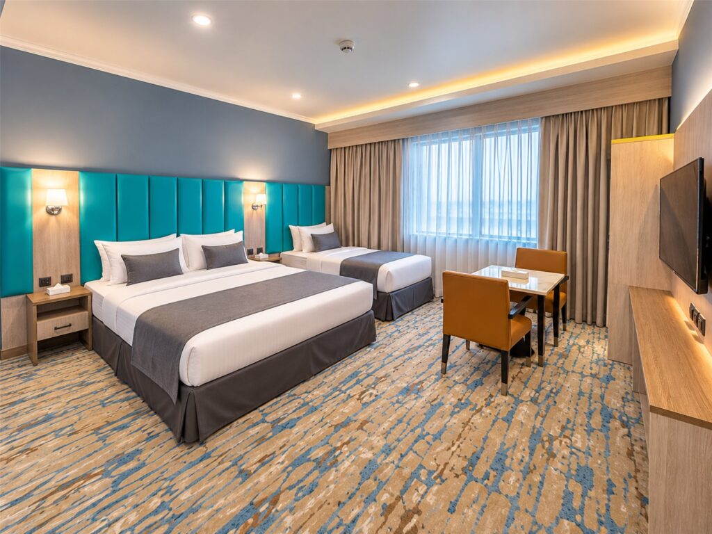 Studio with a double and a single bed at Hafez Hotel Apartments