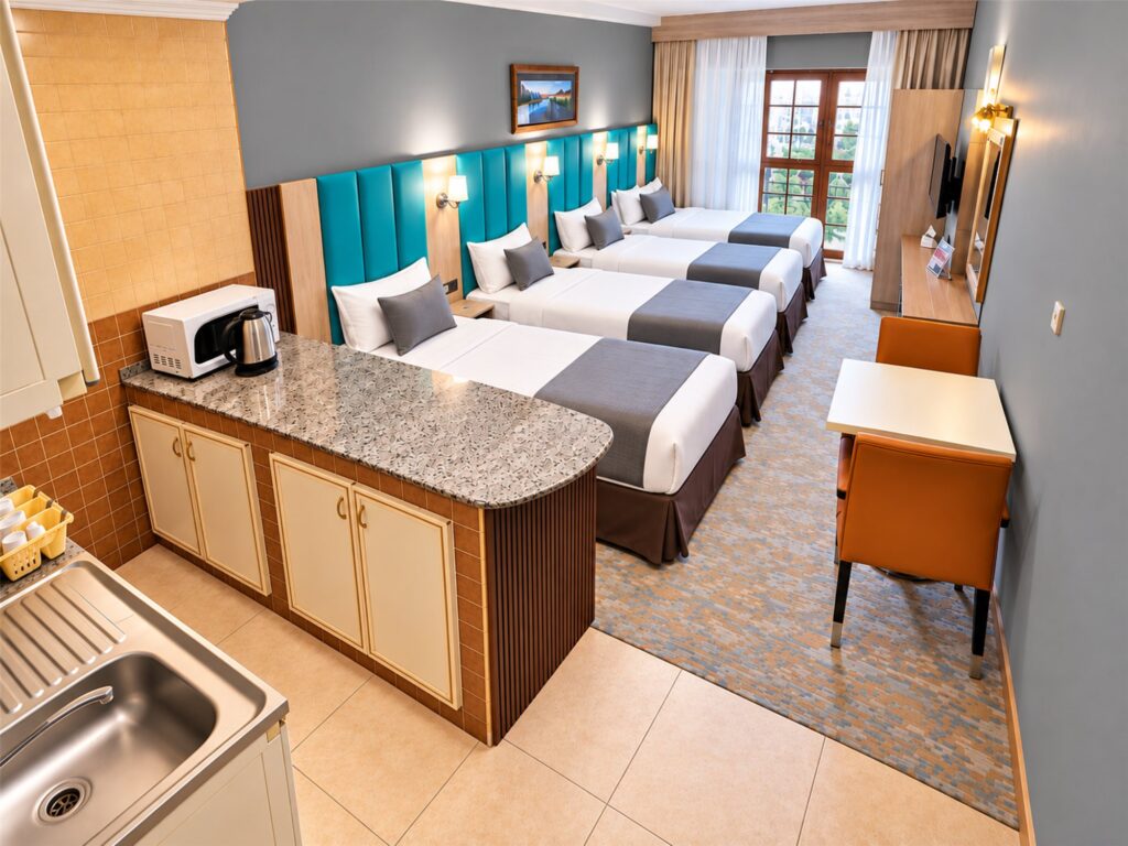 Quadruple studio with kitchen counter